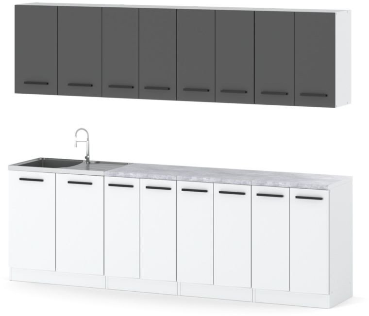 Meble Kuchenne Modułowe Kuchnia Vero 2.6m Zestaw Nowoczesny Szary Biały Mat