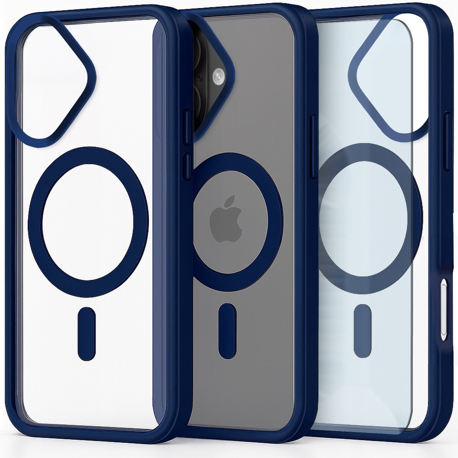 Etui do Apple iPhone 16 (Do Magsafe, Przezroczyste, Granatowe) Szkło 9H