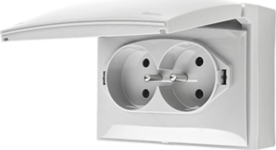 Kontakt-Simon Gniazdo IP44, podwójne kompaktowe z uziem. biały ACGZ2Z/11
