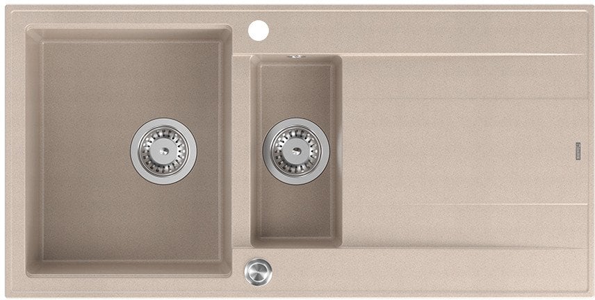 EVAN 156 GraniteQ zlewozmywak z syfonem Push To Open 1,5-komorowy z/o (1000x500x210; kom. 420x480) pearl beige / elementy stalowe