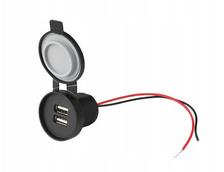 ŁADOWARKA SAMOCHODOWA DO ZABUDOWY 2x USB-A 2,4A x2 total 4,8A IP67