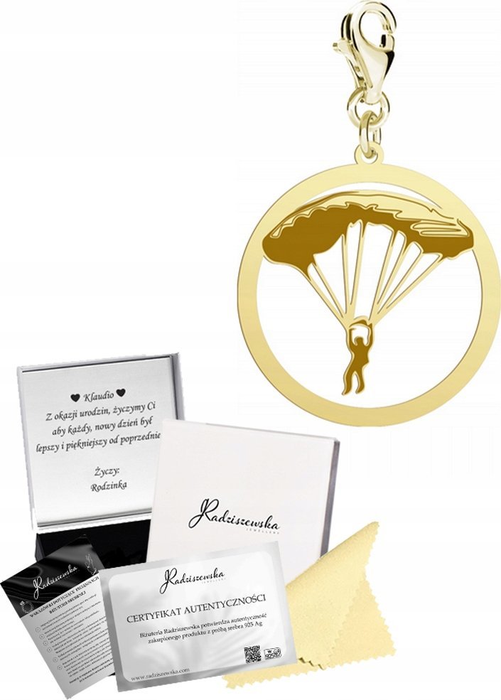 Radziszewska Jewellery Złoty Charms ze Spadochroniarzem Karabińczyk Prezent DEDYKACJA GRATIS