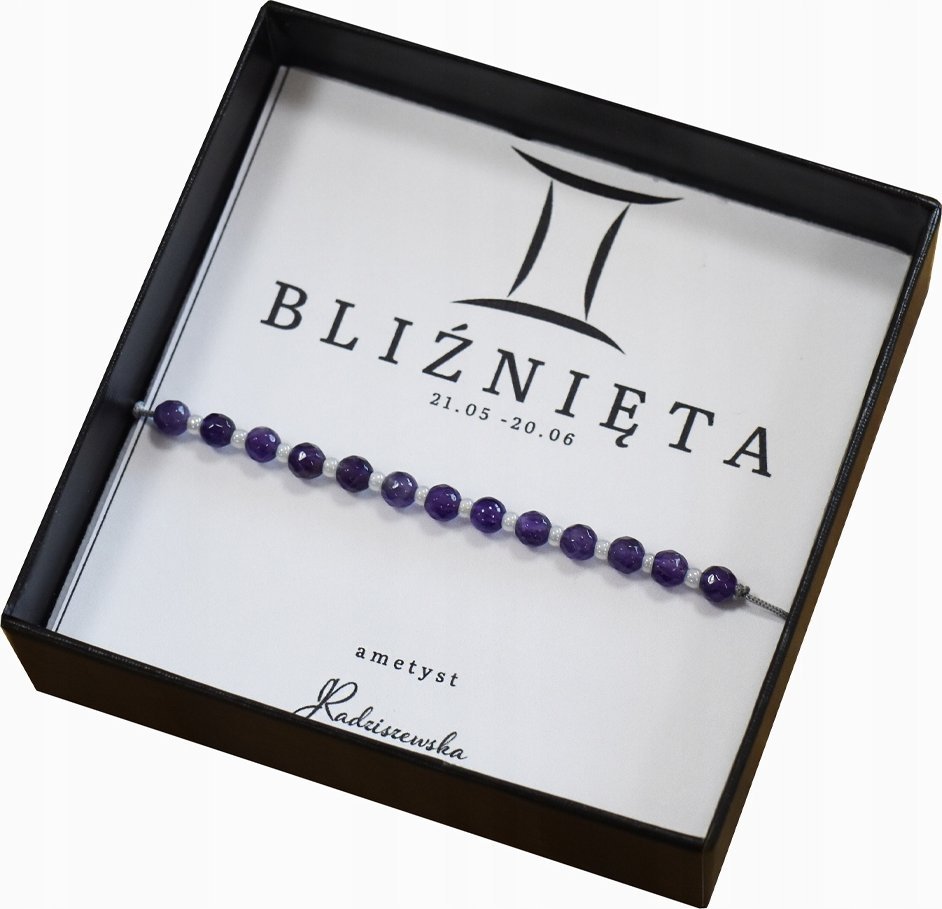 Radziszewska Jewellery Bransoletka z Kamieni Naturalnych BLIŹNIĘTA Znak Zodiaku Ametyst 925