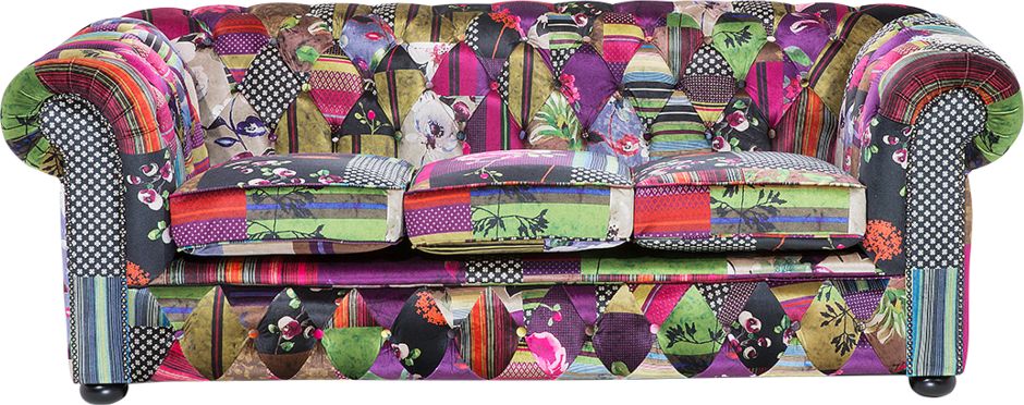 Beliani Sofa 3-osobowa patchworkowa fioletowa CHESTERFIELD