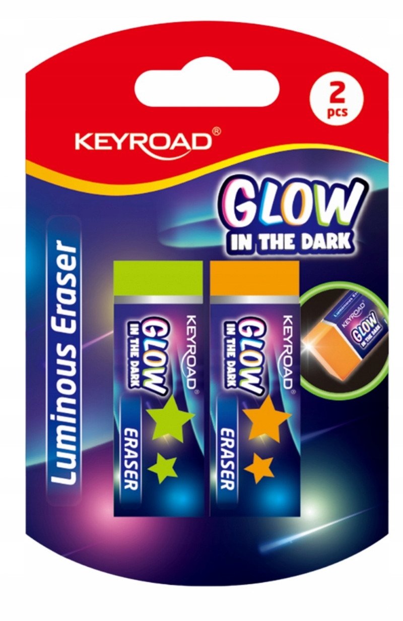 Keyroad Gumka do ścierania KEYROAD Luminious, 2 szt., blister, mix kolorów