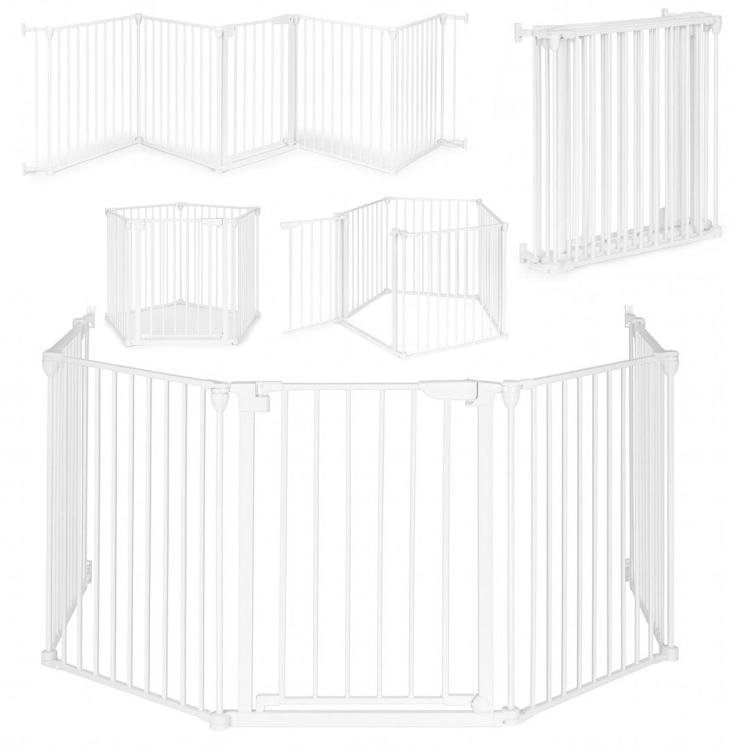 Bramka kojec barierka ochronna dla dzieci i zwierząt 5 paneli 60 cm metal biały ECOTOYS