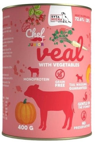 SYTA MICHA Chef cielęcina z warzywami junior mokra karma dla psa 400g