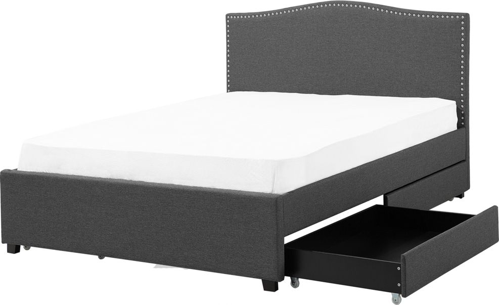 Beliani Łóżko z szufladami tapicerowane 160 x 200 cm szare MONTPELLIER