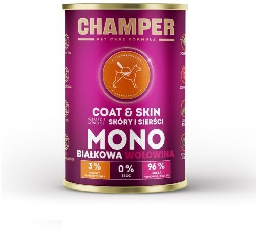 Wiejska Zagroda CHAMPER COAT&SKIN jednobiałkowa mokra karma dla psa wołowina 400g