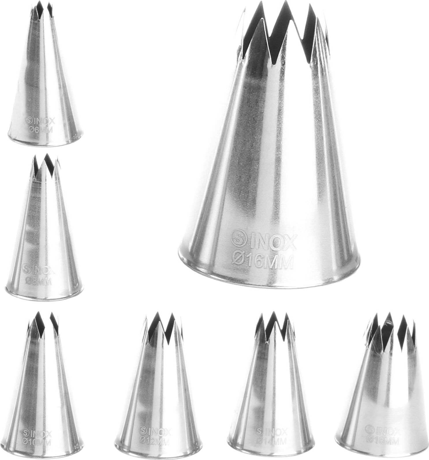 Hendi Końcówki tylki gwiazdka do rękawów worków cukierniczych stalowe karbowane - zestaw 7 szt. - HENDI 551714 Końcówki tylki gwiazdka do rękawów work