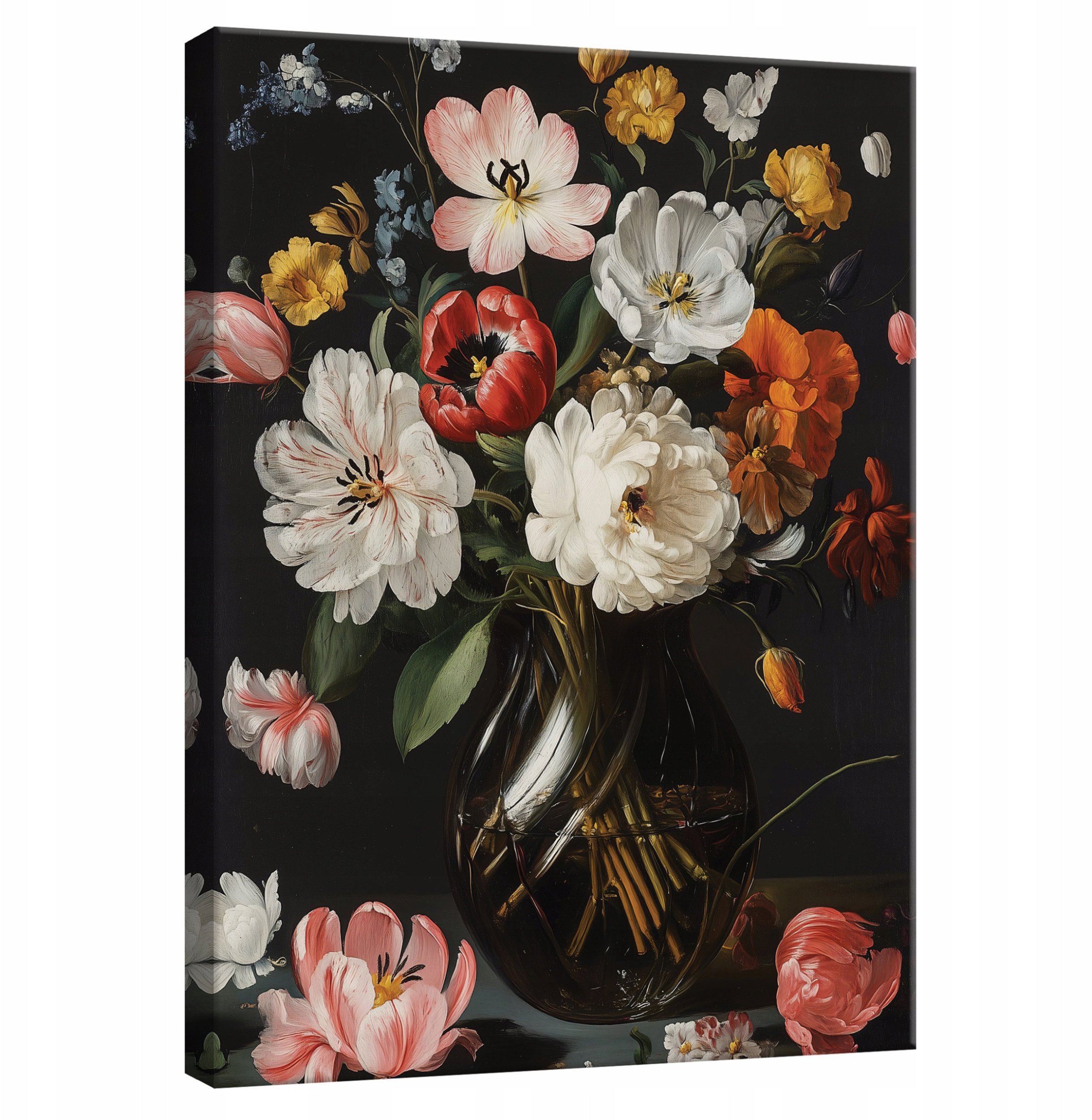 OBRAZ DO SALONU SYPIALNI KWIATY CZARNY NOWOCZESNY NA PŁÓTNIE ŚCIANĘ 120x80