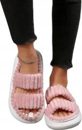 Kapcie Modne Klapki Damskie Wygodne Miękkie Pluszowe Rozmiar 40-41 Różowe