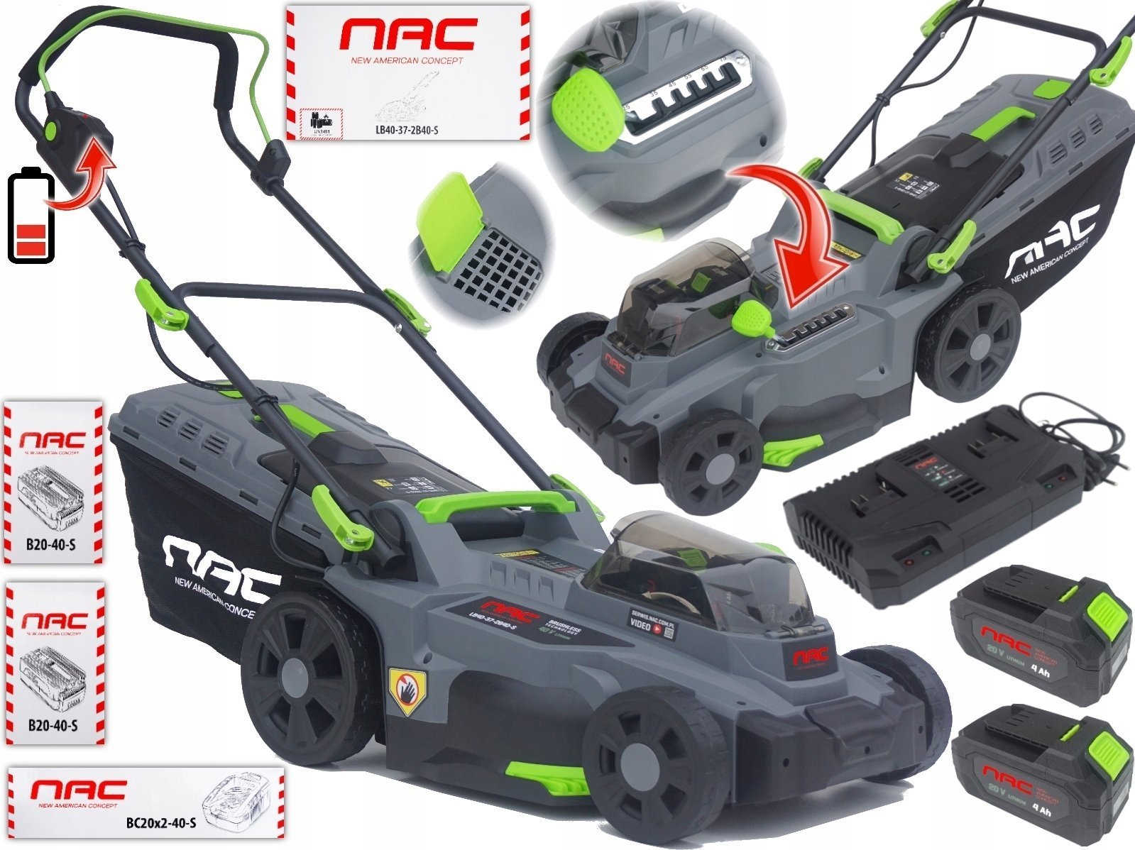 NAC.KOSIARKA AKUMULATOROWA SZER. 37cm 2x20V 2x4Ah