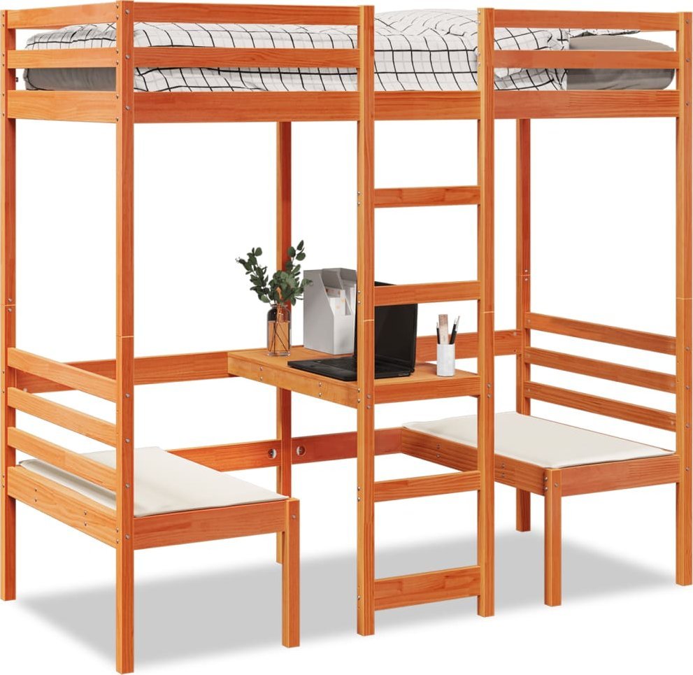 vidaXL vidaXL Łóżko na antresoli, z biurkiem i krzesłami, brąz, 80x200 cm