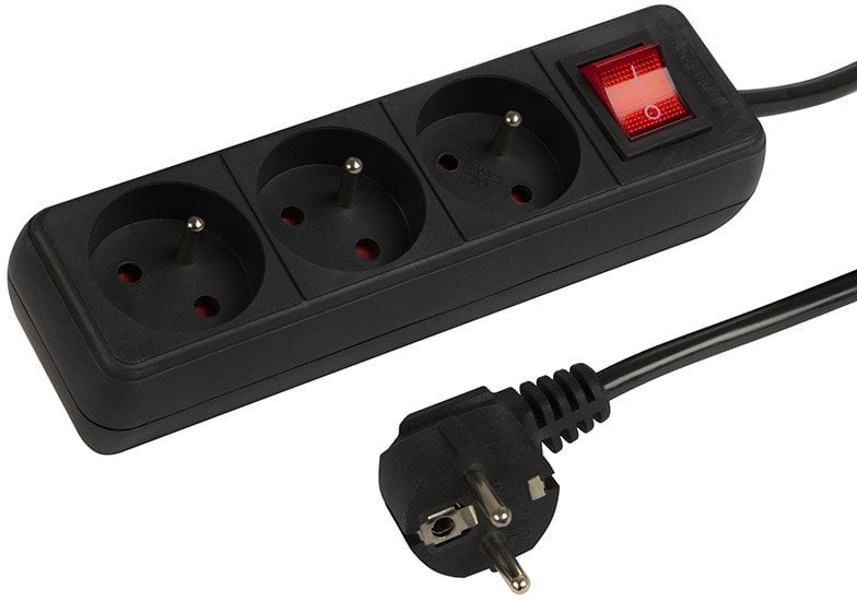 98-772# Przedłużacz sieciowy pr-370wsp 3-gniazda z uziemieniem+wyłącznik 2m czarny 3x1,5mm