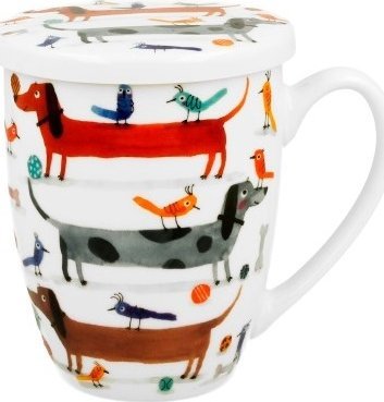 Kubek porcelanowy 360 ml z zaparzaczem Długie Psy