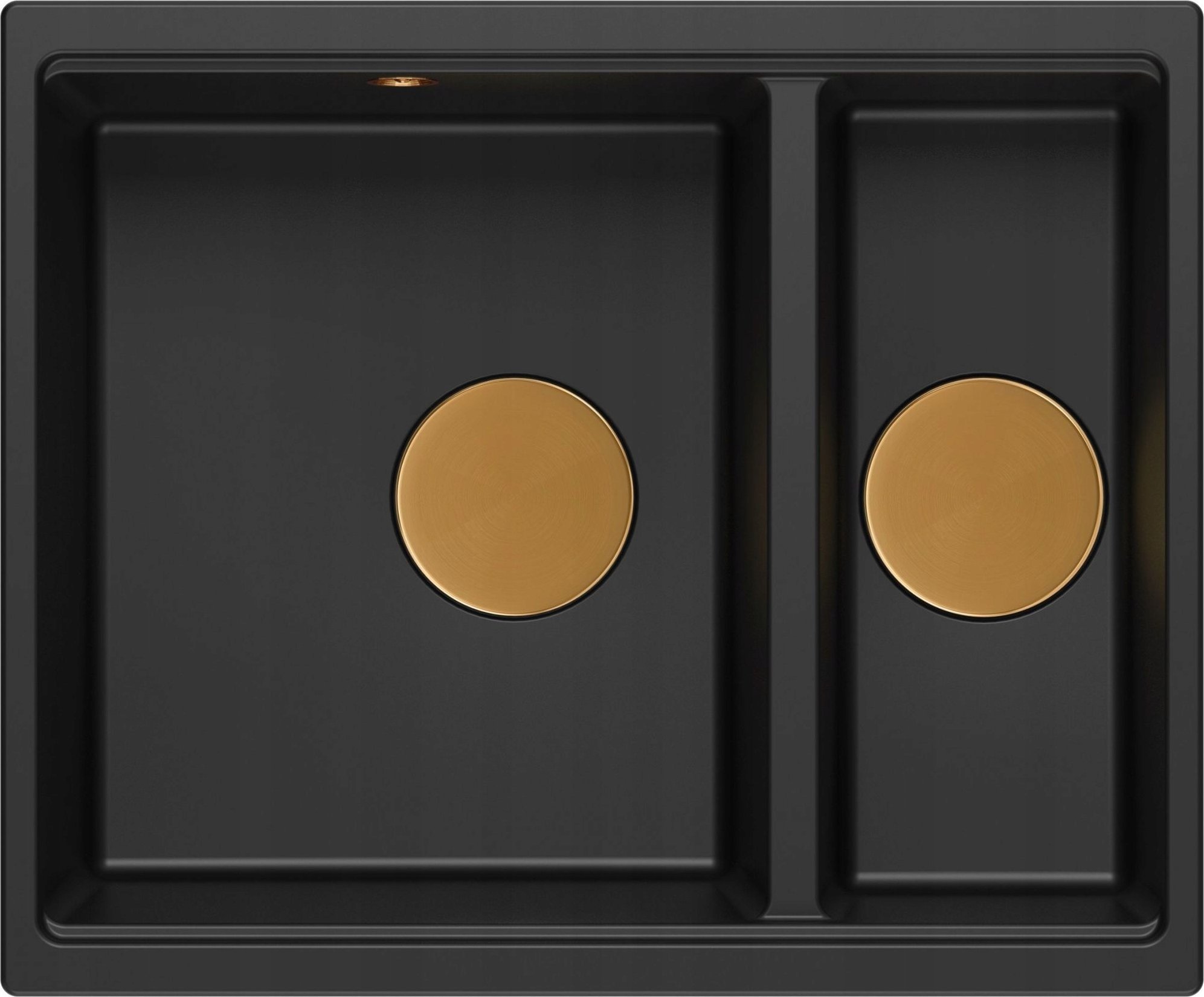 Zlewozmywak GraniteQ QUADRON | LOGAN 150 | granitowy zlewozmywak kuchenny CZARNY mat + MIEDŹ PVD | wymiary: 56 x 46 x 22 cm | 1,5-komorowy podwieszany