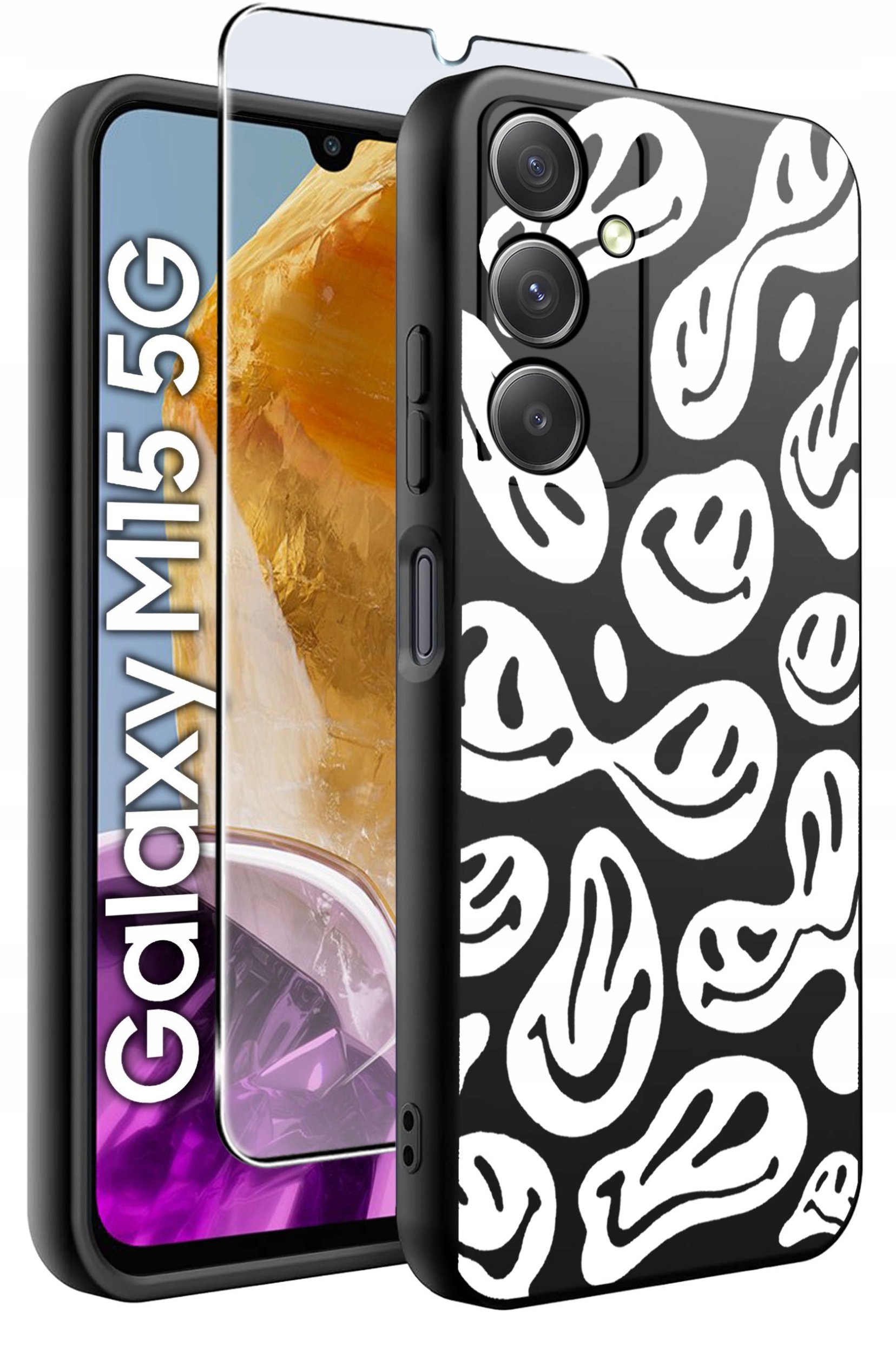 ETUI do Samsung M15 5G WZORY | SILIKONOWE MATT CASE + SZKŁO HARTOWANE 9H