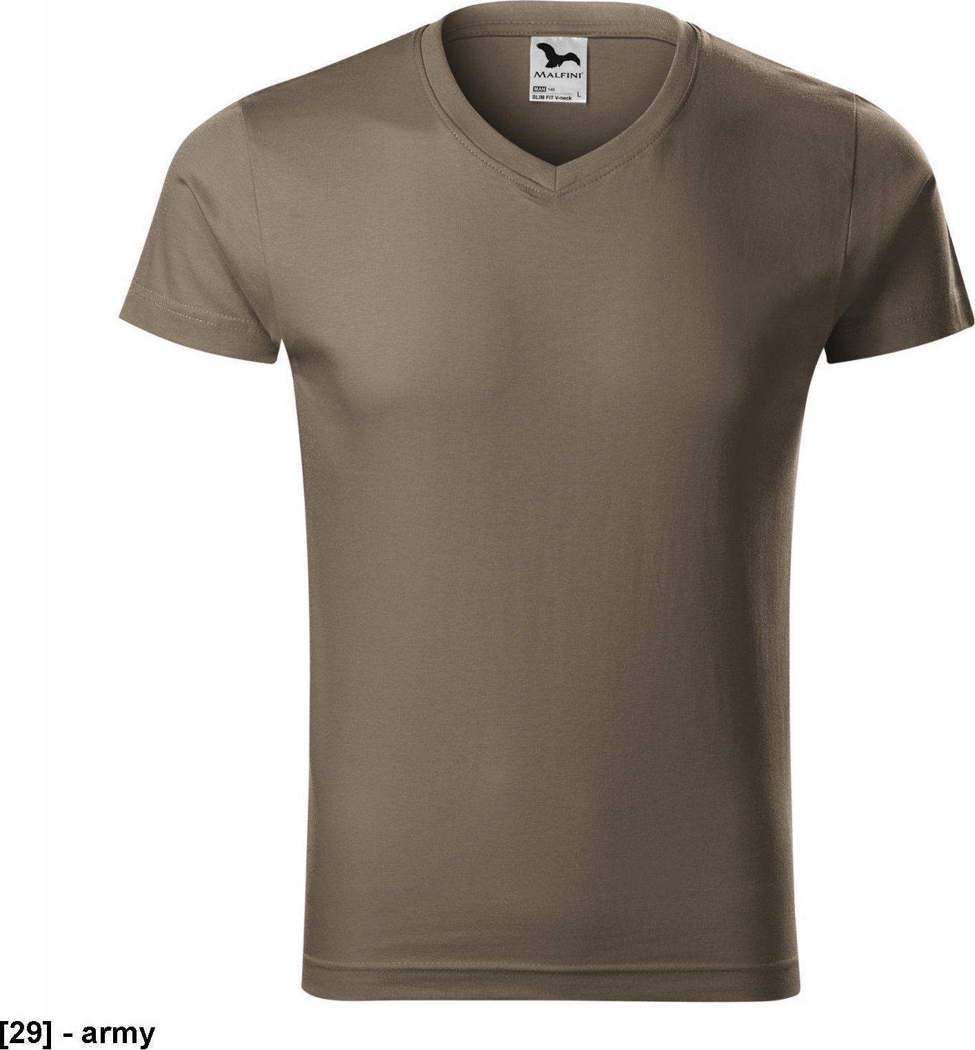MALFINI Slim Fit V-neck 146 - ADLER - Koszulka męska, 180 g/m2 - army S