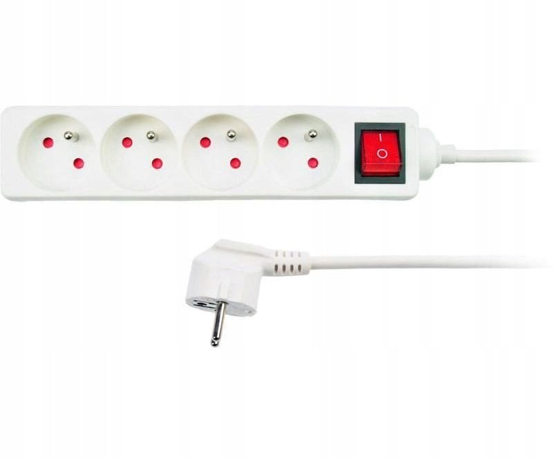 Solight prodlužovací přívod, 4 zásuvky, bílý, vypínač, 1,5m
