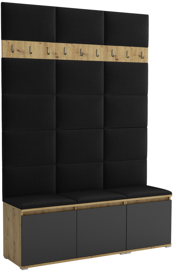 Tapicerowana garderoba Noris III - kolor artisan z czarnym frontem + tkanina Trinity 16