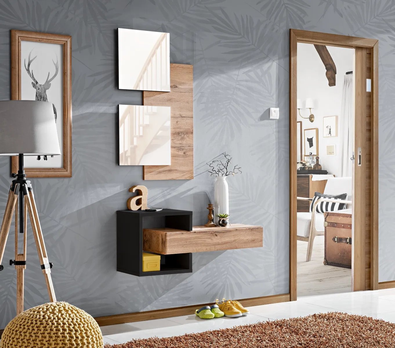 ASM Meble Zestaw mebli do przedpokoju EASY II dąb wotan/czarny mat ASM Meble