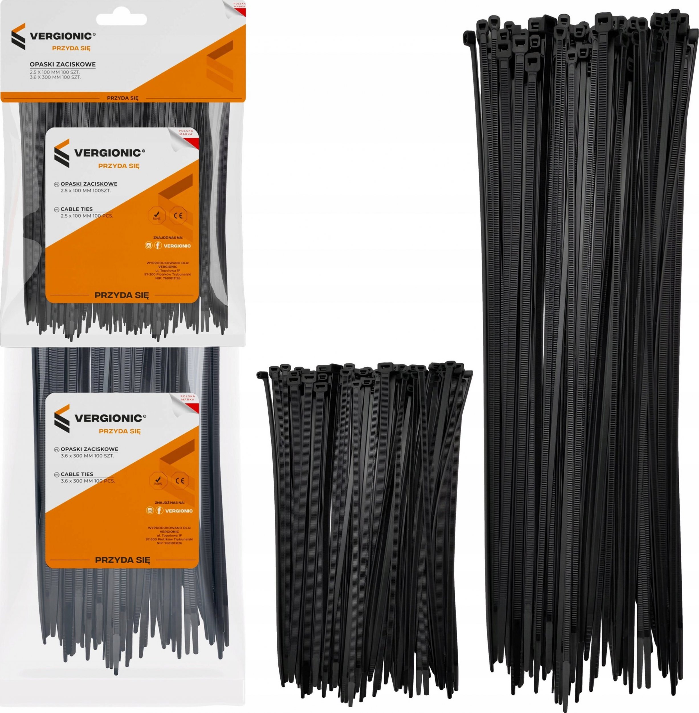 Organizer VERGIONIC KOMPLET OPASEK ZACISKOWYCH, TRYTYTKI, TRYTKI, KABLOWE ZIPERKI UV MIX 200szt