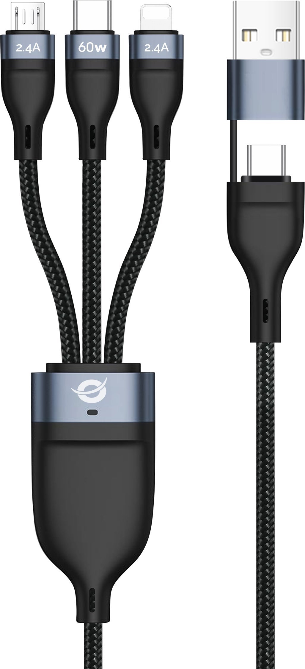 Kabel USB Conceptronic USB-C USB-A - USB-C + microUSB + Lightning 1.5 m Czarny (ETTA05B15)