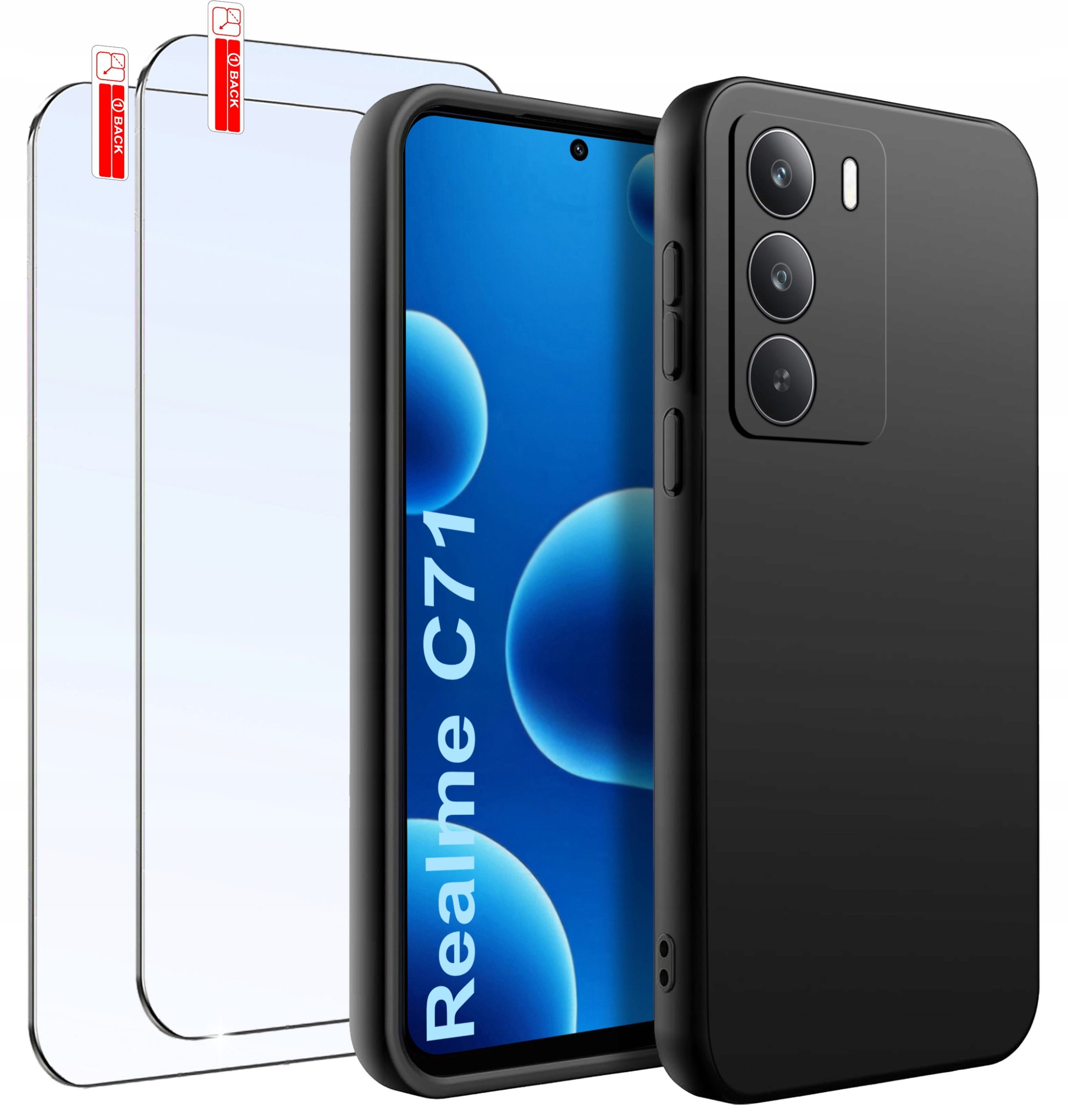 ZESTAW Etui do Realme C71 Matowe Czarne Silikon 2 SZTUKI SZKŁO 9H