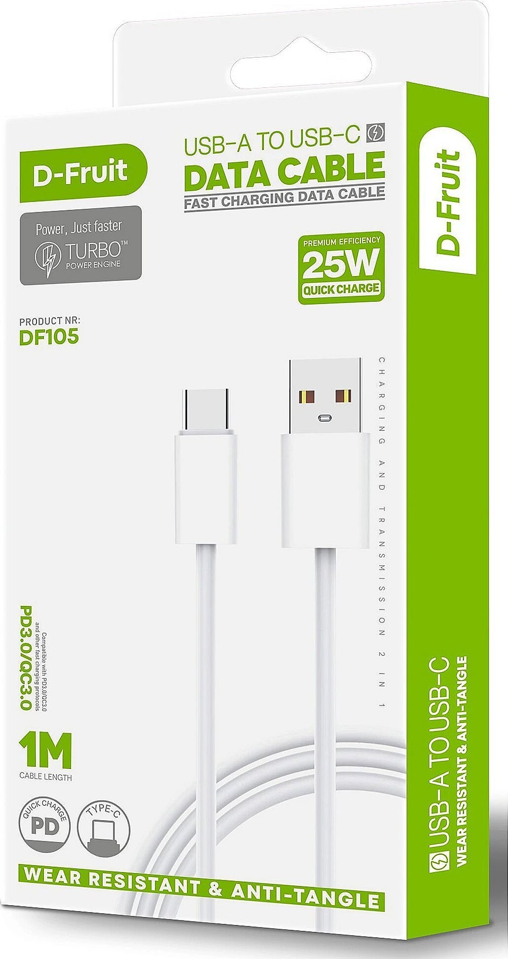 Kabel USB V7 USB-A - USB-C 1 m Biały (50480)