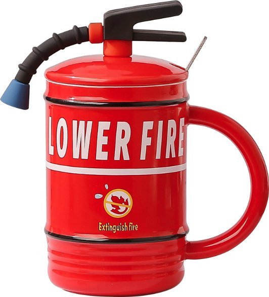 Pan i Pani Gadżet Kubek Ceramiczny 3D Z Pokrywką Gaśnica Czerwony Kubek Na Prezent Duży