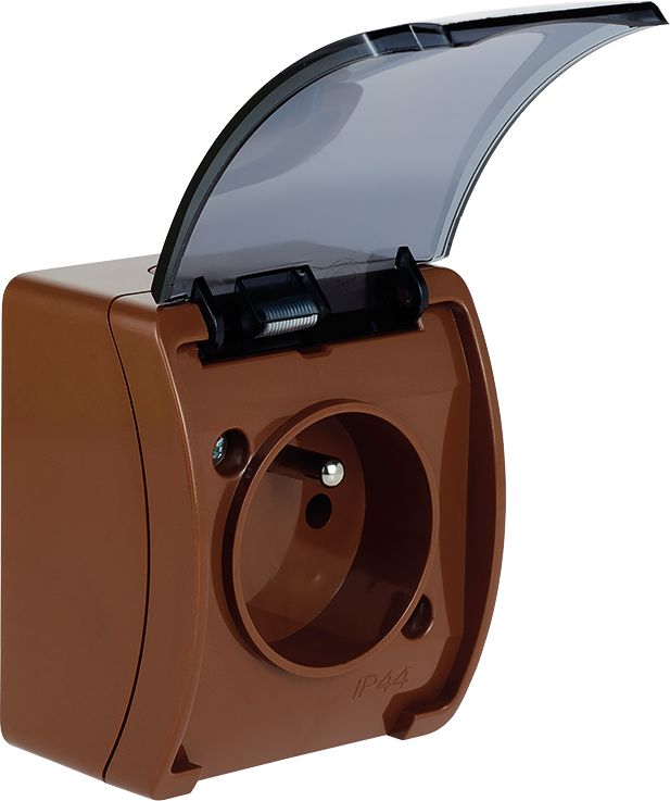 Elektro-Plast Gniazdo pojedyncze Koala z/u IP44 n/t brąz z klapką dymną (61.377)