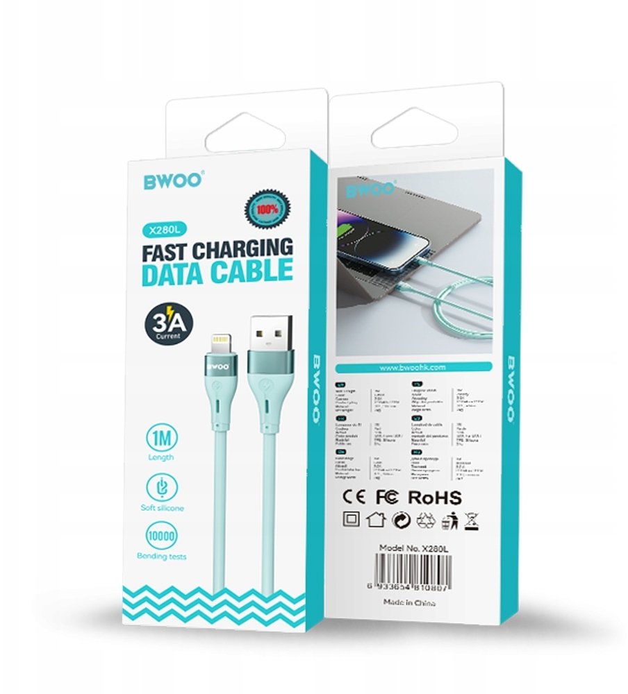 BWOO kabel X280L Minimalist Silicone 3A USB-A do Lightning zielony