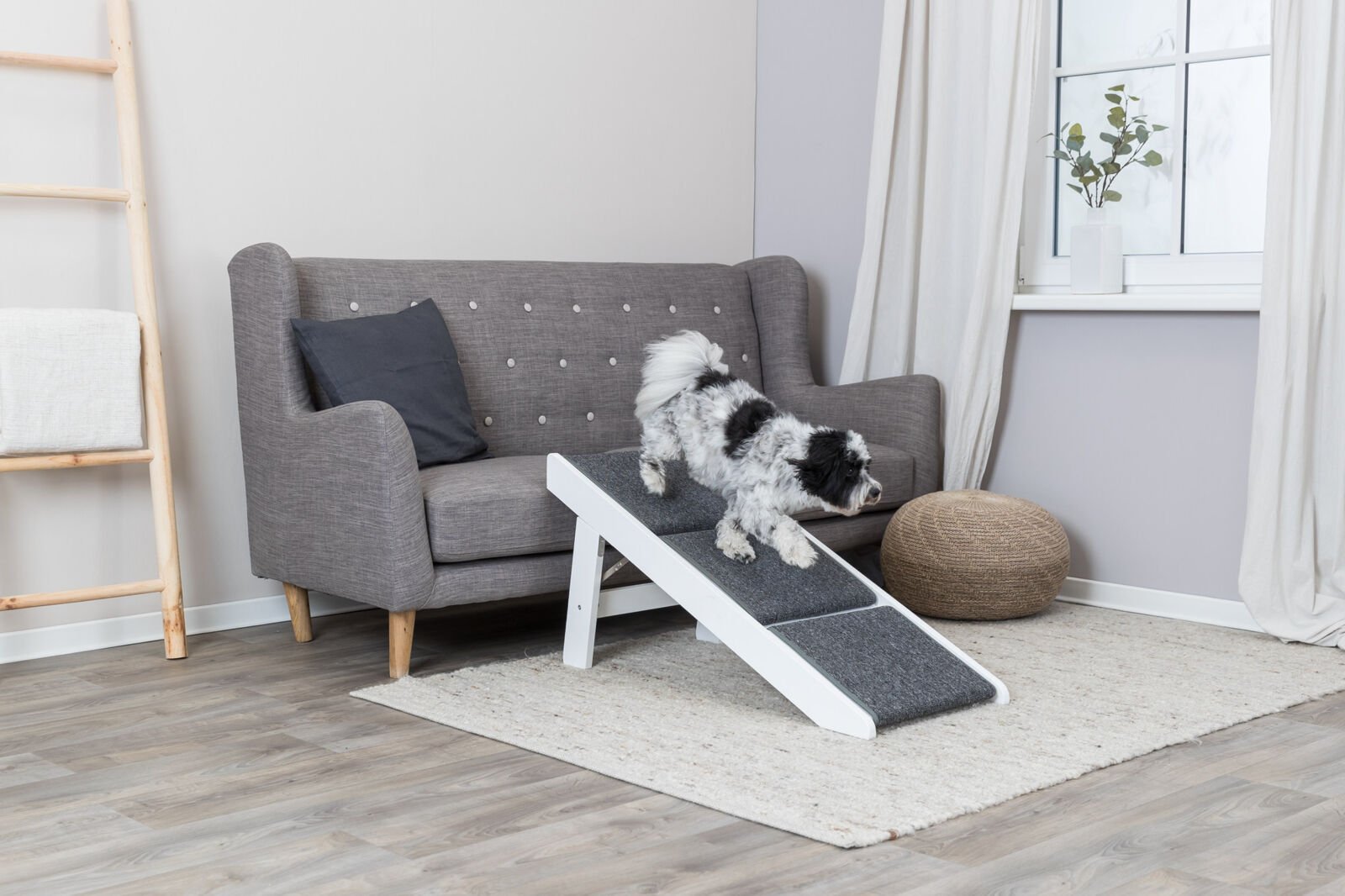 Trixie Schody/rampa, dla psa/kota, białe, MDF, 44 x 46 x 106 cm, obite wykładziną