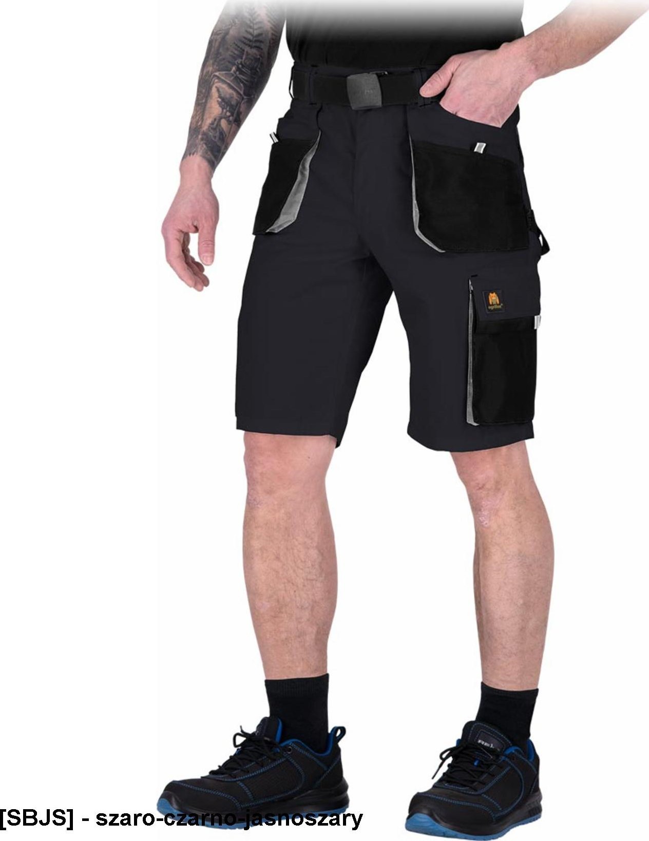 R.E.I.S. OX-OGR-TS - Spodnie ochronne robocze do pasa OGR z krótkimi nogawkami, męskie - szaro-czarno-jasnoszary 6XL