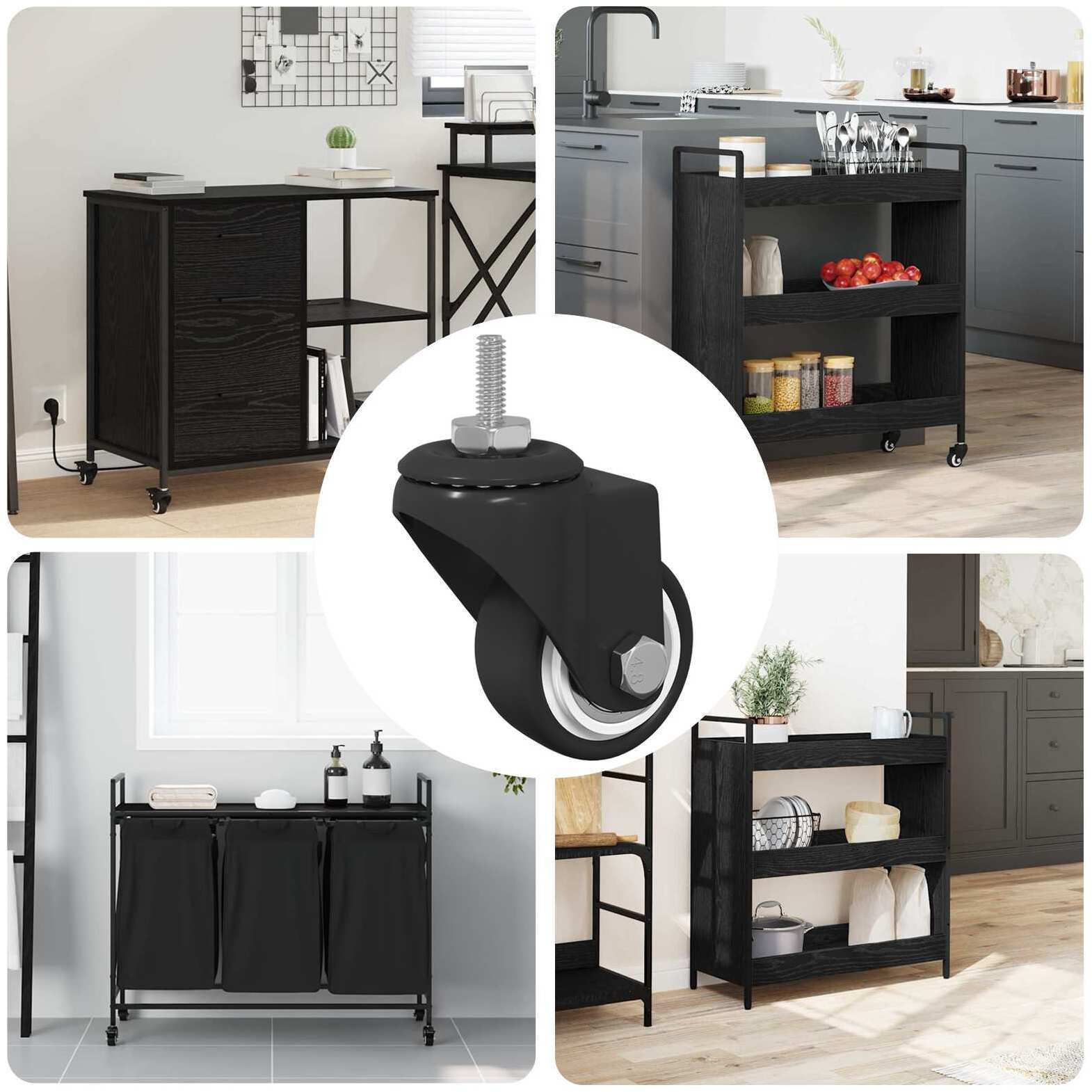 vidaXL Obrotowe kółko 12 pcs Czarny M6 mm Żelazo i nylon