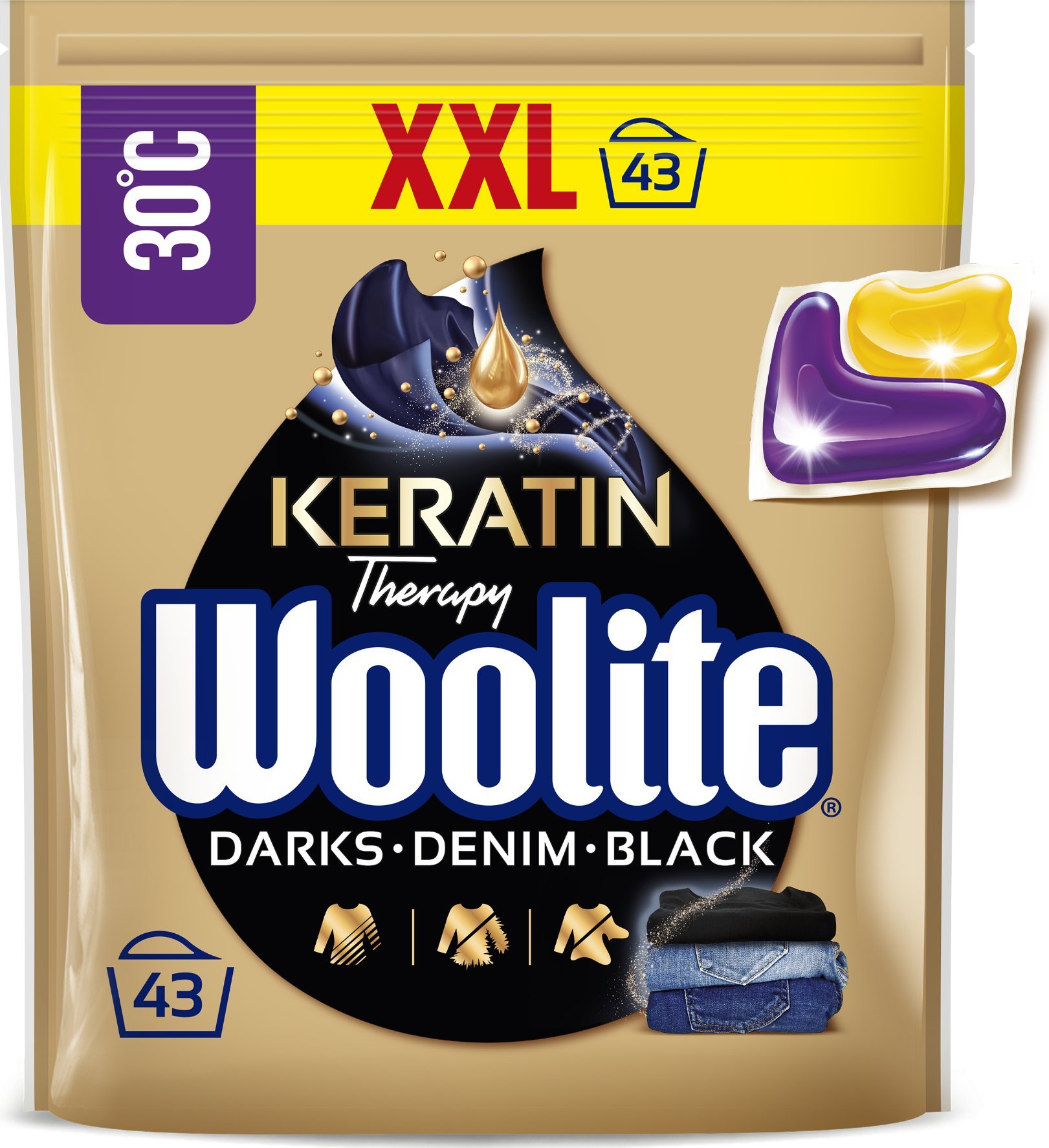 Woolite Kapsułki z keratyną do prania czarnych ciemnych jeans 43 szt.