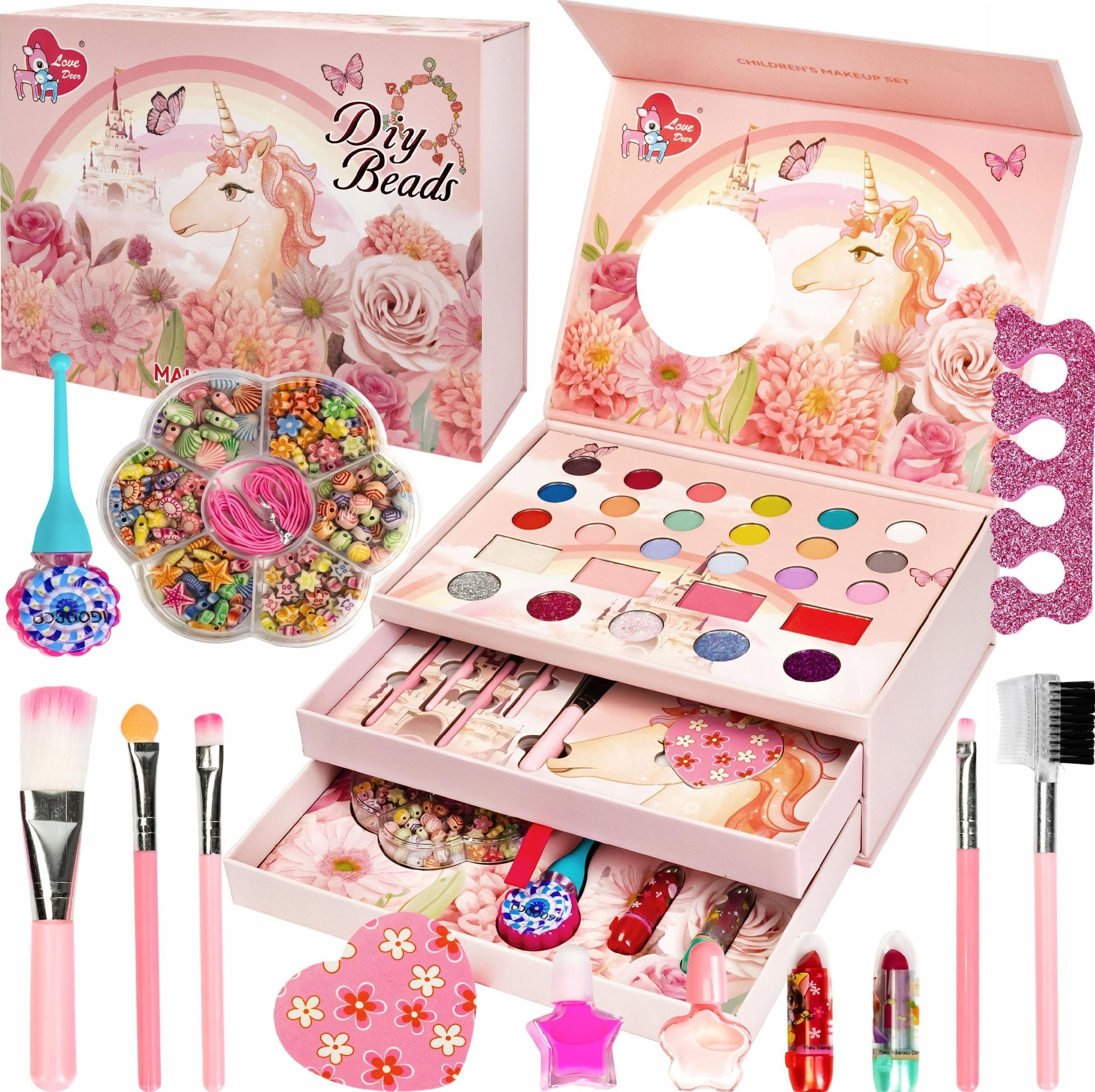 Kuferek Szkatułka Kosmetyków Dla Dziewczynki Jednorożec Lusterko Cienie