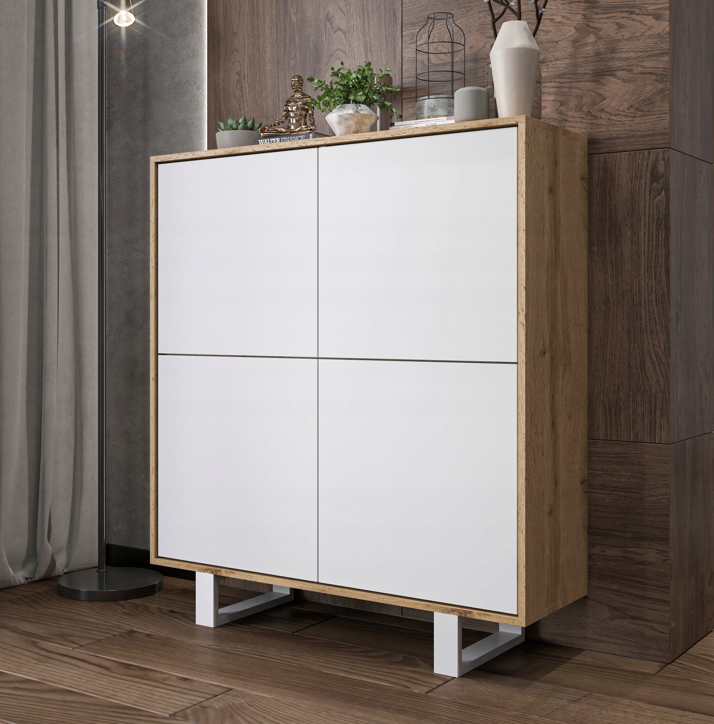 Meble Lindner Industrialna komoda Loft szafka RTV Biały MAT 113