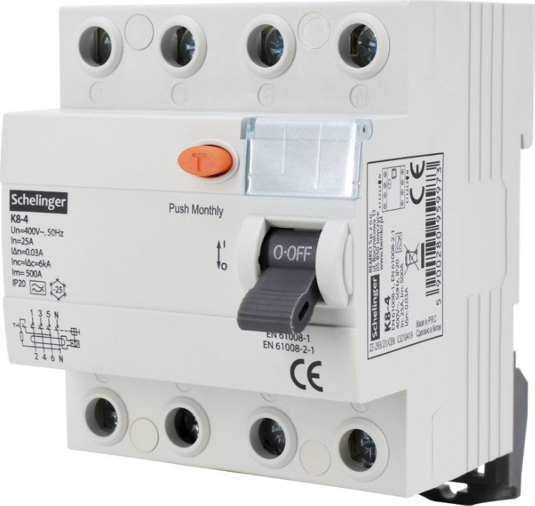 Wyłącznik Różnicowoprądowy 4P 40A 30Ma A Schelinger A03-K8-4-40-030 Bemko