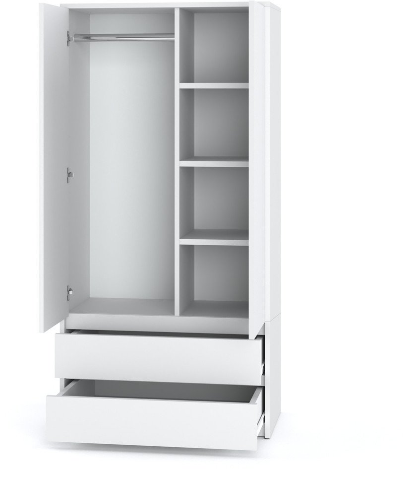 Szafa Z 2 Szufladami Garderoba Młodzieżowa Sypialnia Półki Drążek Biały Mat