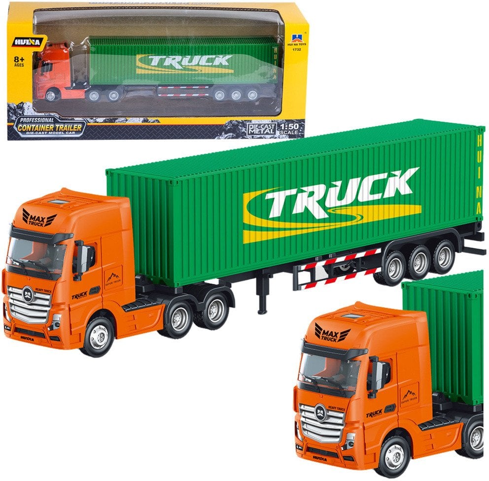 Ciężarówka Naczepa Kontener Metalowa Huina Zielona 1:50