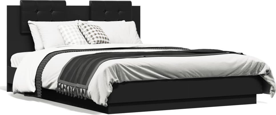 vidaXL Rama łóżka z wezgłowiem, czarna, 120x190 cm