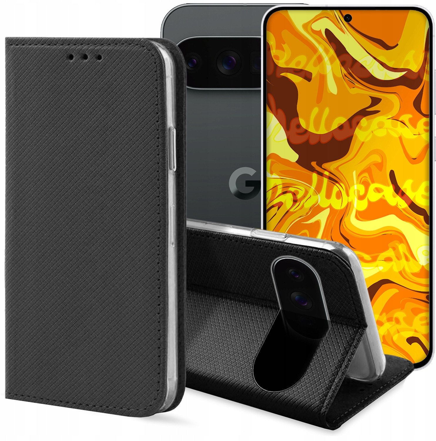 ETUI Z KLAPKĄ DO GOOGLE PIXEL 10 PRO XL CZARNE ZAMYKANE MAGNETYCZNE KABURA