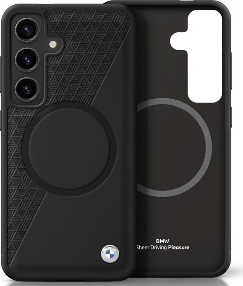 Etui BMW Leather Half Textured MagSafe do Samsung Galaxy S25 czarny