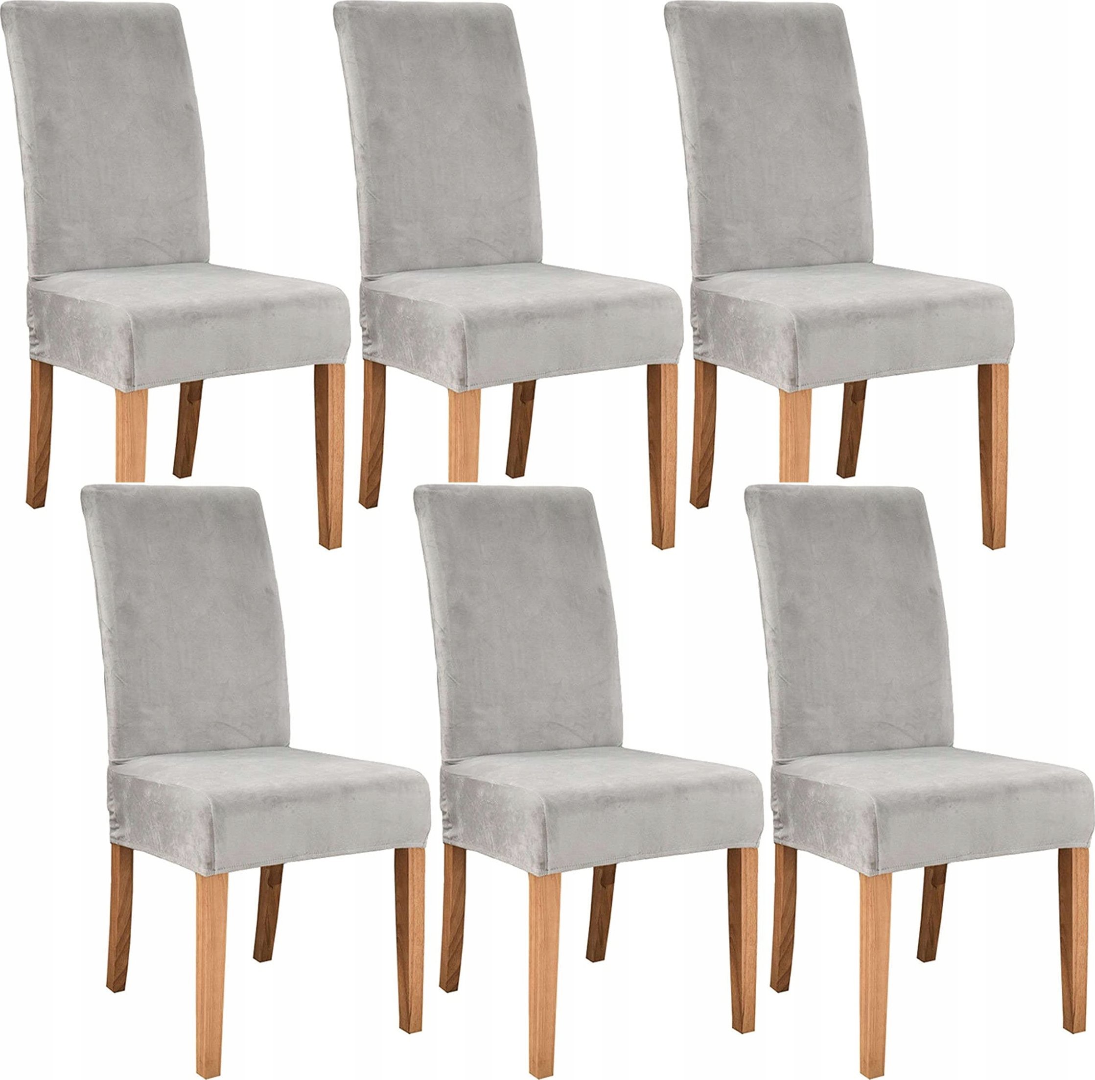 GALAXIA POKROWCE NA KRZESŁA 6 SZT WELUR Uniwersalne Welurowe Elastyczne SZARE SIWE