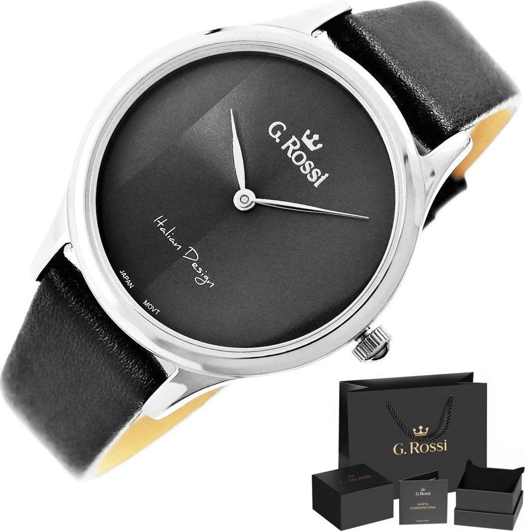 Zegarek Gino Rossi Czarny Zegarek Damski G.Rossi 11765A-1A1 Srebrna koperta