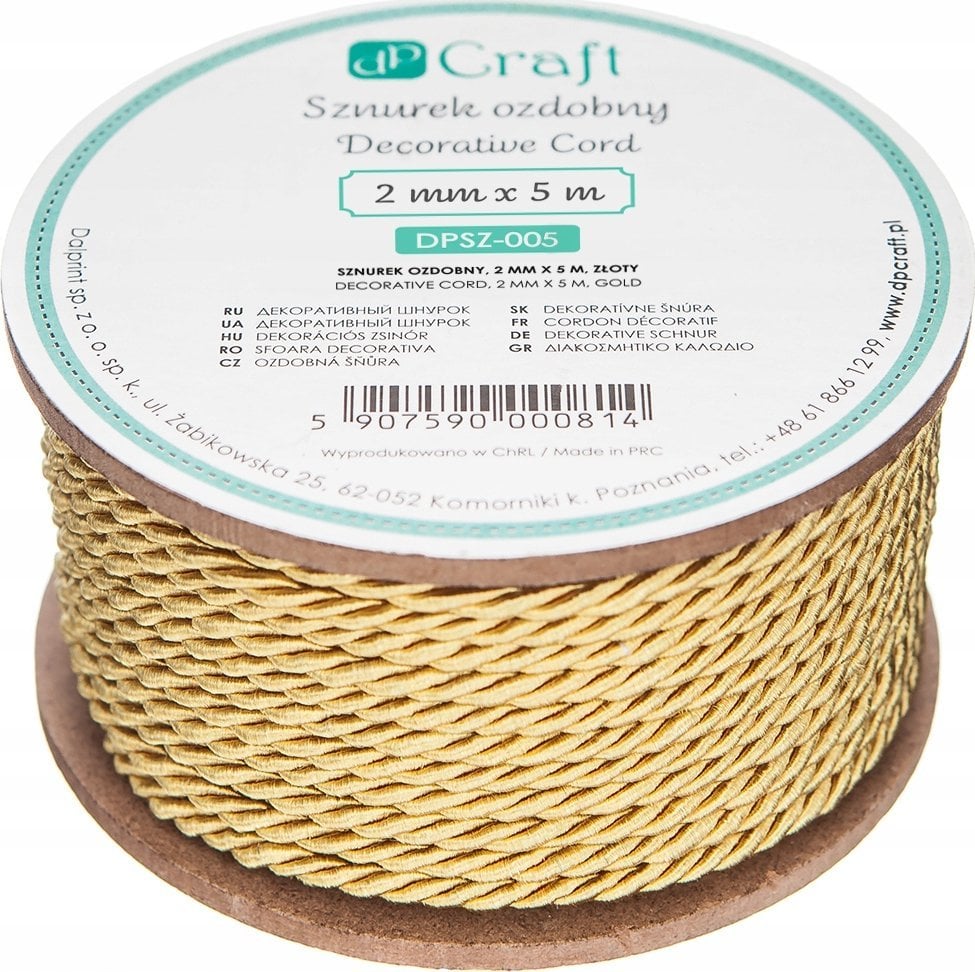 Dalprint SZNUREK OZDOBNY, 2MM X 5M, ZŁOTY
