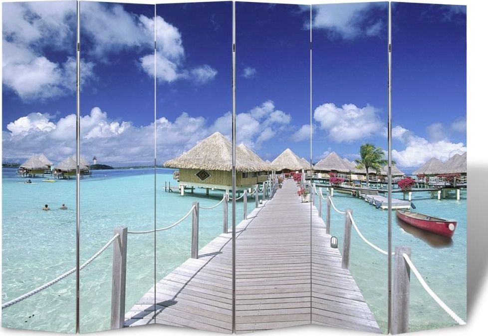 vidaXL Składany parawan, 217x170 cm, motyw plaży