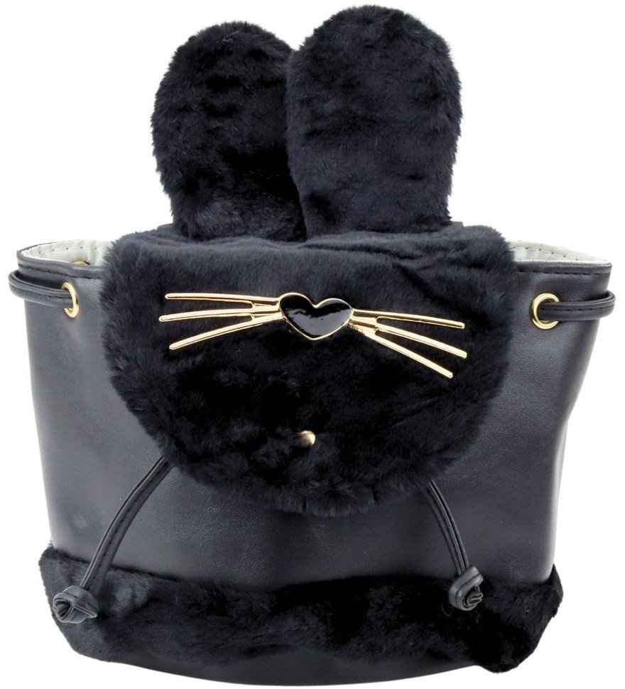 Plecak Dziecięcy Pluszowy Uszy Regulowany Pasek Czarny 22cm 4L LEAN